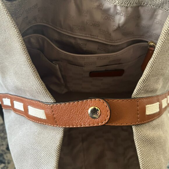 Michael Kors Canvas Leather Gold Hardware Nautical Inspired Handbag Satchel - Picture 9 of 14